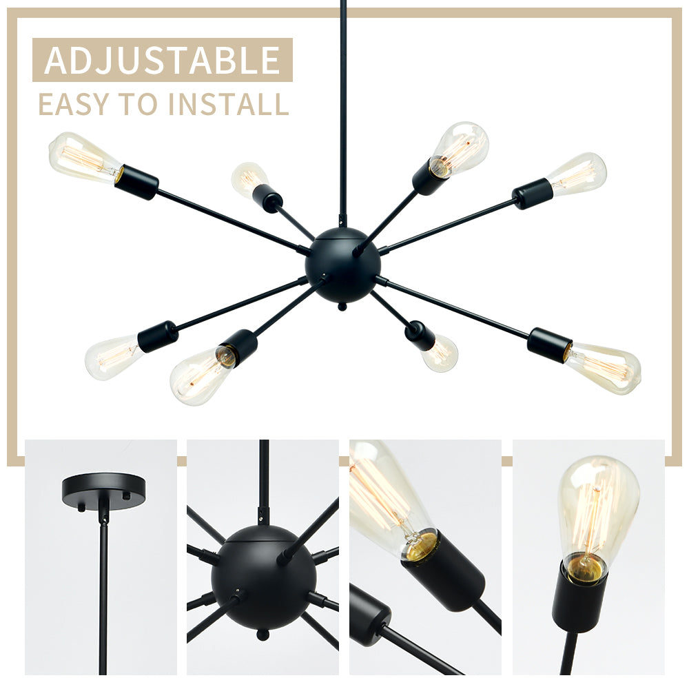 YANSUN 8-Light Black Sputnik Chandeliers, Modern Ceiling Light Fixture, Farmhouse Chandelier, Kitchen Light Fixtures Pendant
