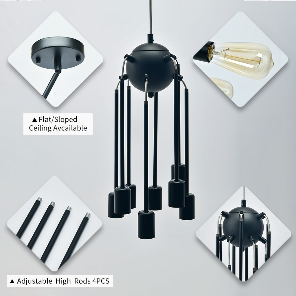 YANSUN 8-Light Black Sputnik Chandeliers, Modern Ceiling Light Fixture, Farmhouse Chandelier, Kitchen Light Fixtures Pendant