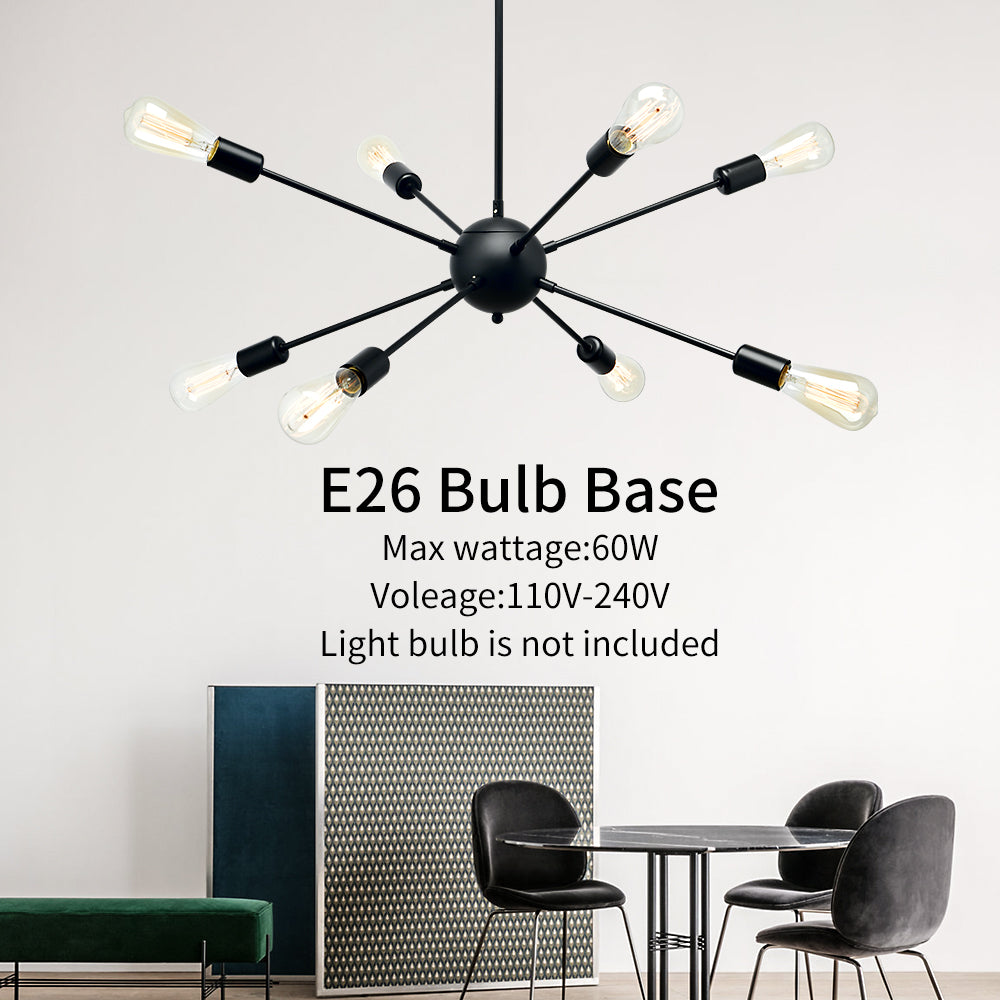 YANSUN 8-Light Black Sputnik Chandeliers, Modern Ceiling Light Fixture, Farmhouse Chandelier, Kitchen Light Fixtures Pendant