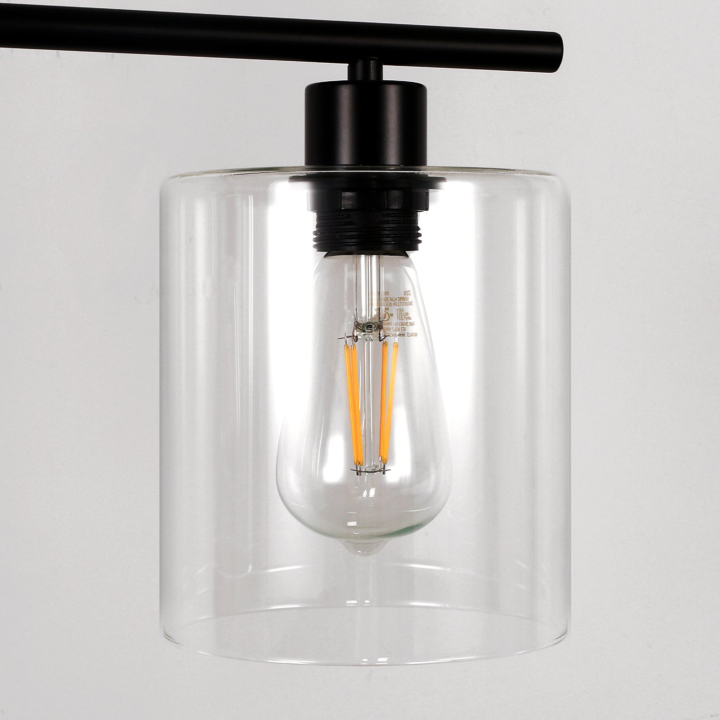 4-Light Matte Black Modern Island Chandelier Fixture with Clear Glass Shades