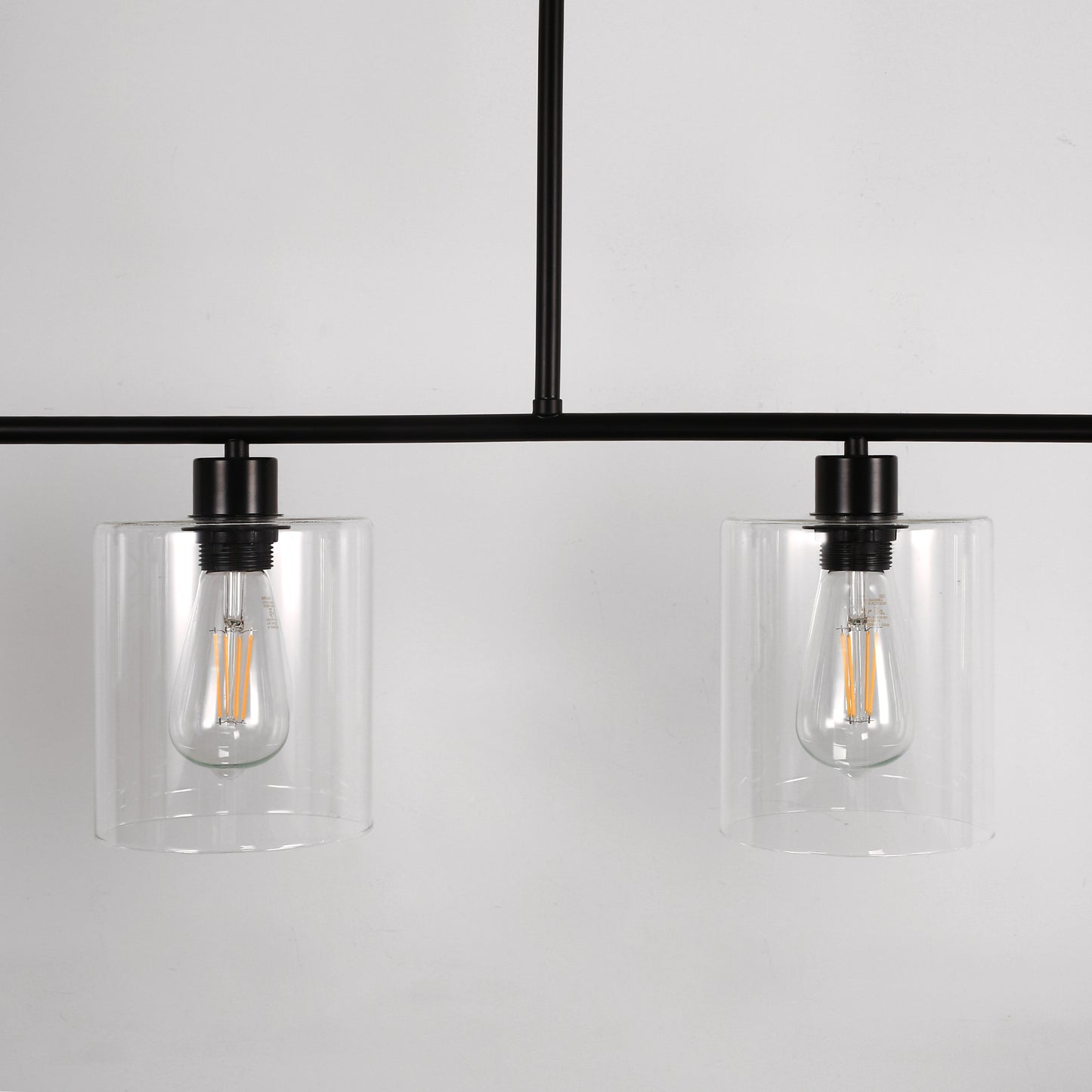 4-Light Matte Black Modern Island Chandelier Fixture with Clear Glass Shades