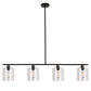 4-Light Matte Black Modern Island Chandelier Fixture with Clear Glass Shades