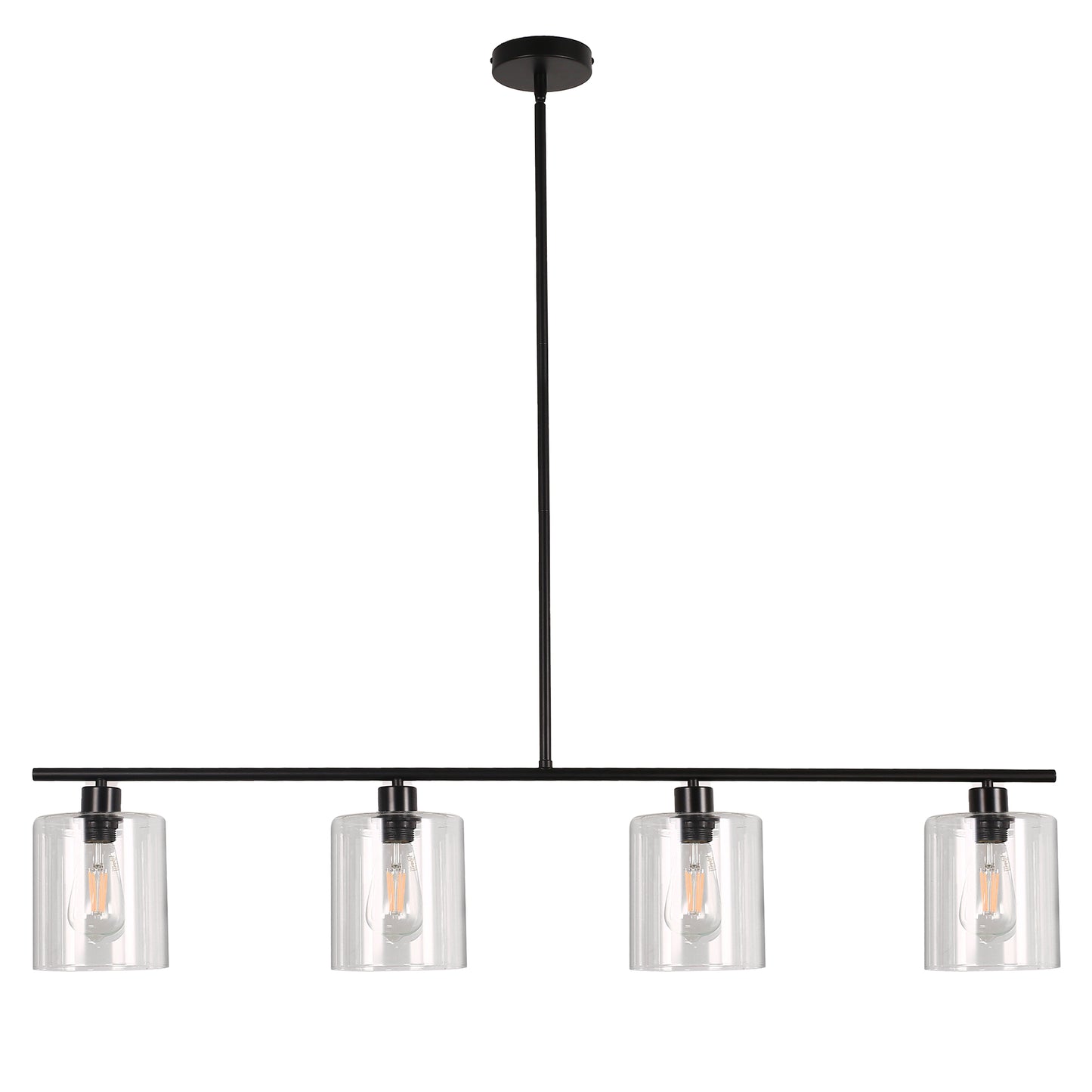 4-Light Matte Black Modern Island Chandelier Fixture with Clear Glass Shades