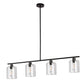 4-Light Matte Black Modern Island Chandelier Fixture with Clear Glass Shades
