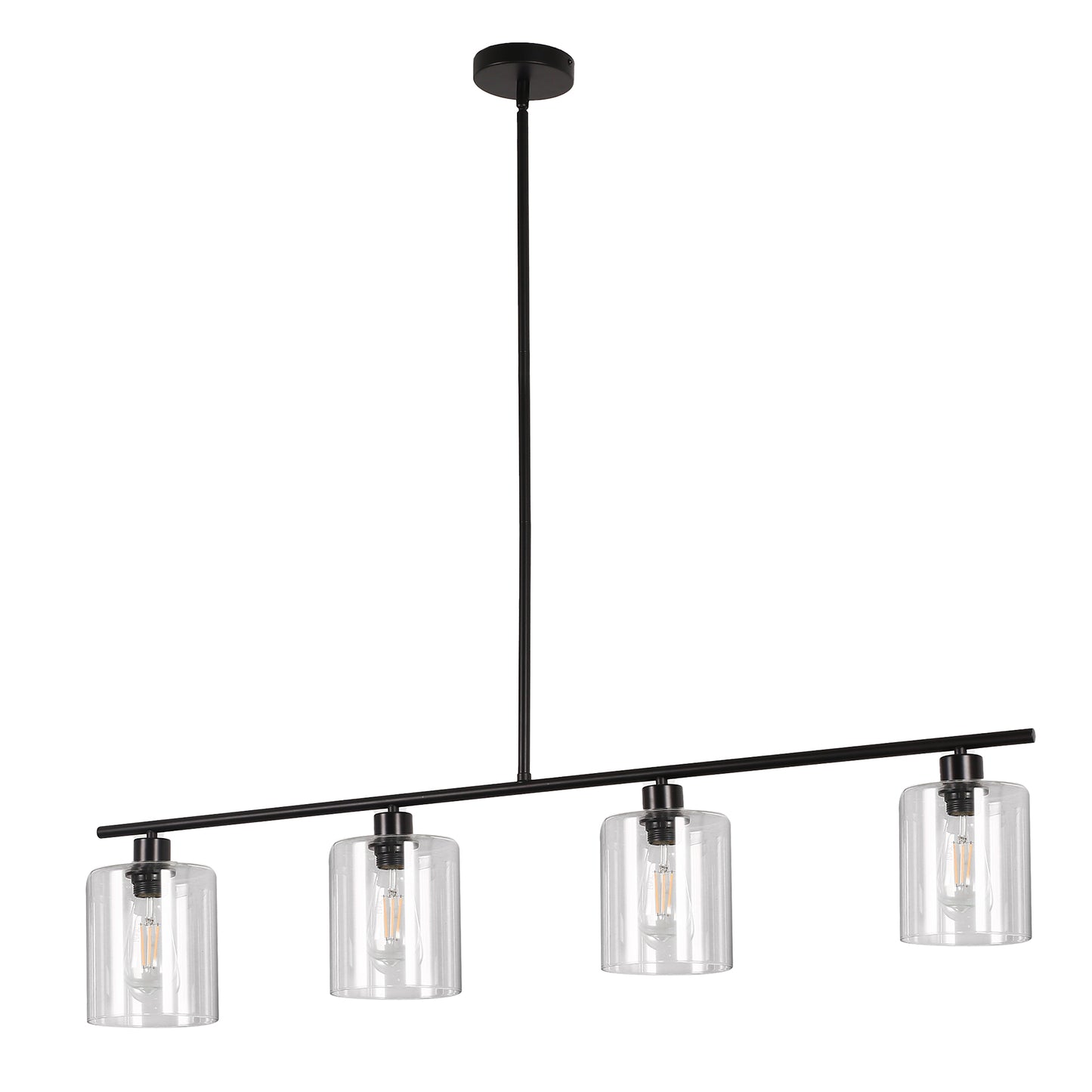 4-Light Matte Black Modern Island Chandelier Fixture with Clear Glass Shades