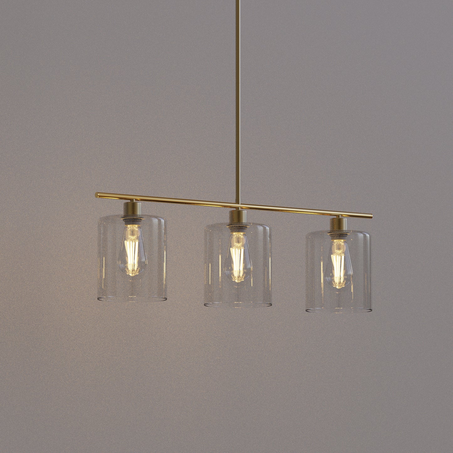 3-Light Gold Modern Kitchen Island Pendant Light Fixtures, Linear Chandelier Hanging Light with Clear Glass Shade