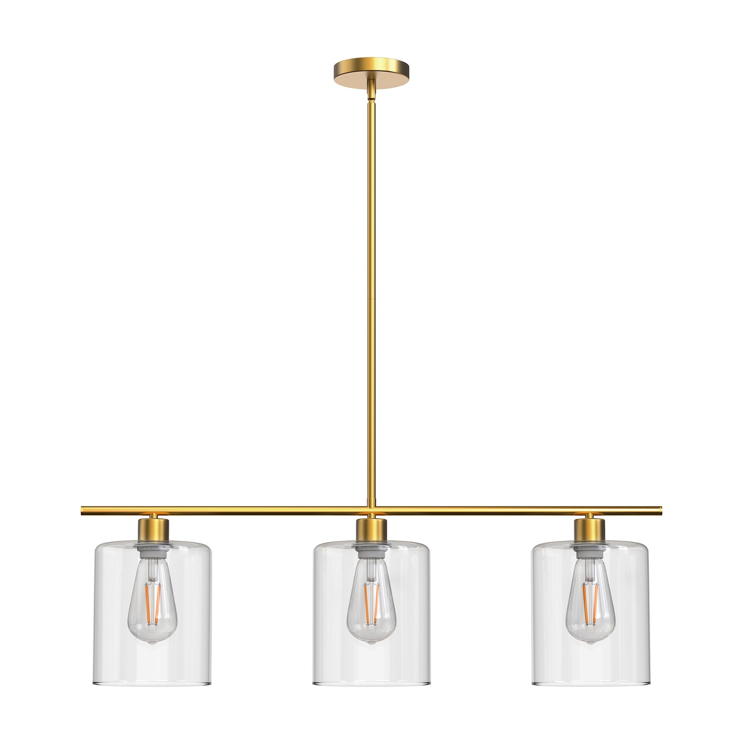 3-Light Gold Modern Kitchen Island Pendant Light Fixtures, Linear Chandelier Hanging Light with Clear Glass Shade