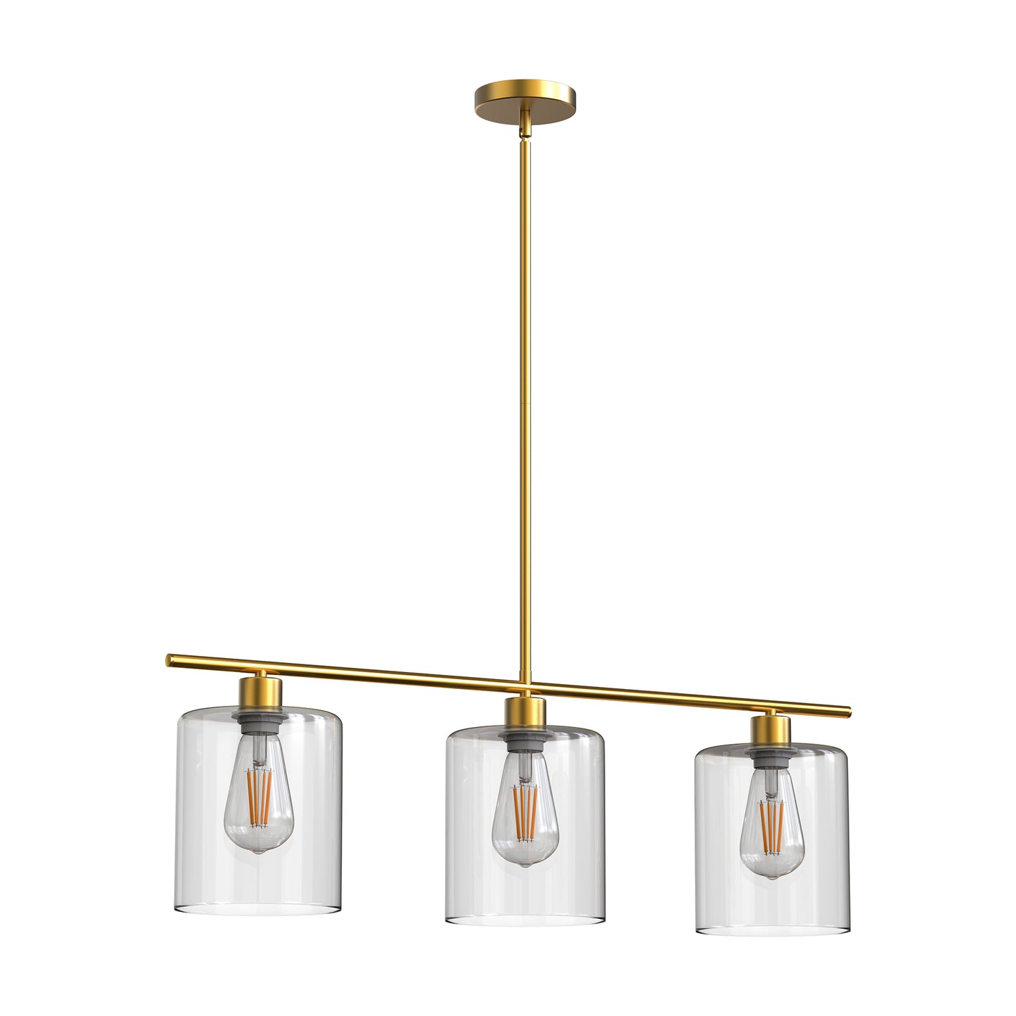 3-Light Gold Modern Kitchen Island Pendant Light Fixtures, Linear Chandelier Hanging Light with Clear Glass Shade