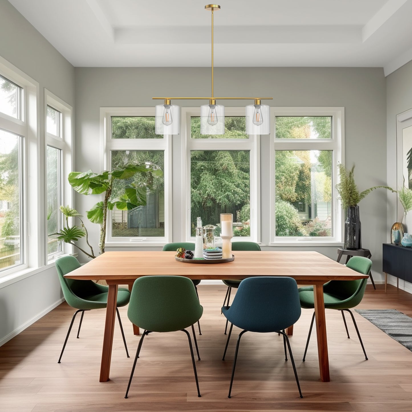 3-Light Gold Modern Kitchen Island Pendant Light Fixtures, Linear Chandelier Hanging Light with Clear Glass Shade