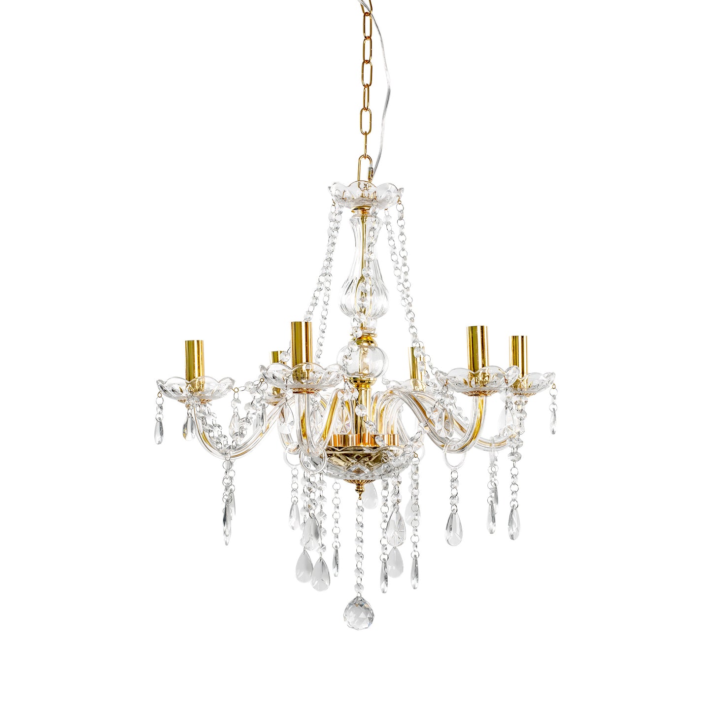 Yansun 6-Light Crystal Ceiling Light Chandelier Candle Style Chain Chandelier Pendant Golden for Bedroom Living Room