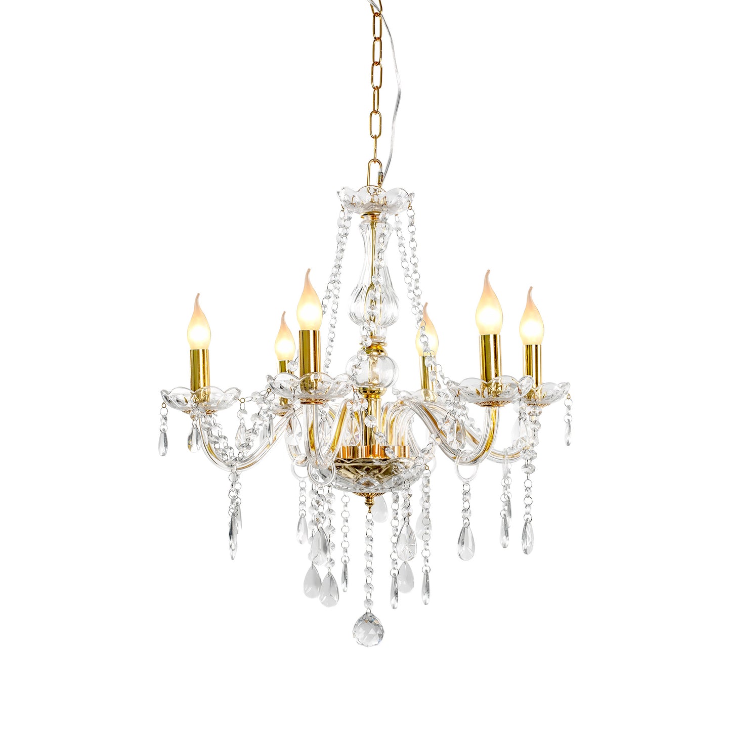 Yansun 6-Light Crystal Ceiling Light Chandelier Candle Style Chain Chandelier Pendant Golden for Bedroom Living Room
