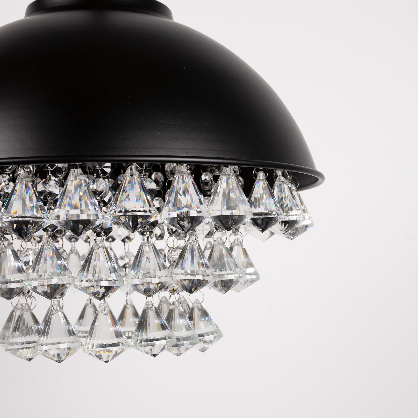 1-Light Crystal Black Metal Dome Industrial Pendant Light Modern Rustic Chandelier for Kitchen Foyer Hallway