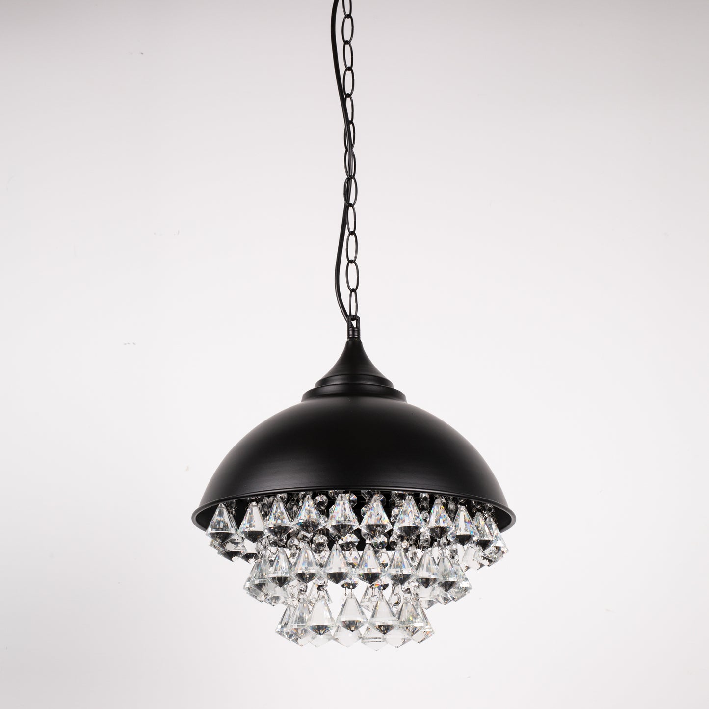 1-Light Crystal Black Metal Dome Industrial Pendant Light Modern Rustic Chandelier for Kitchen Foyer Hallway