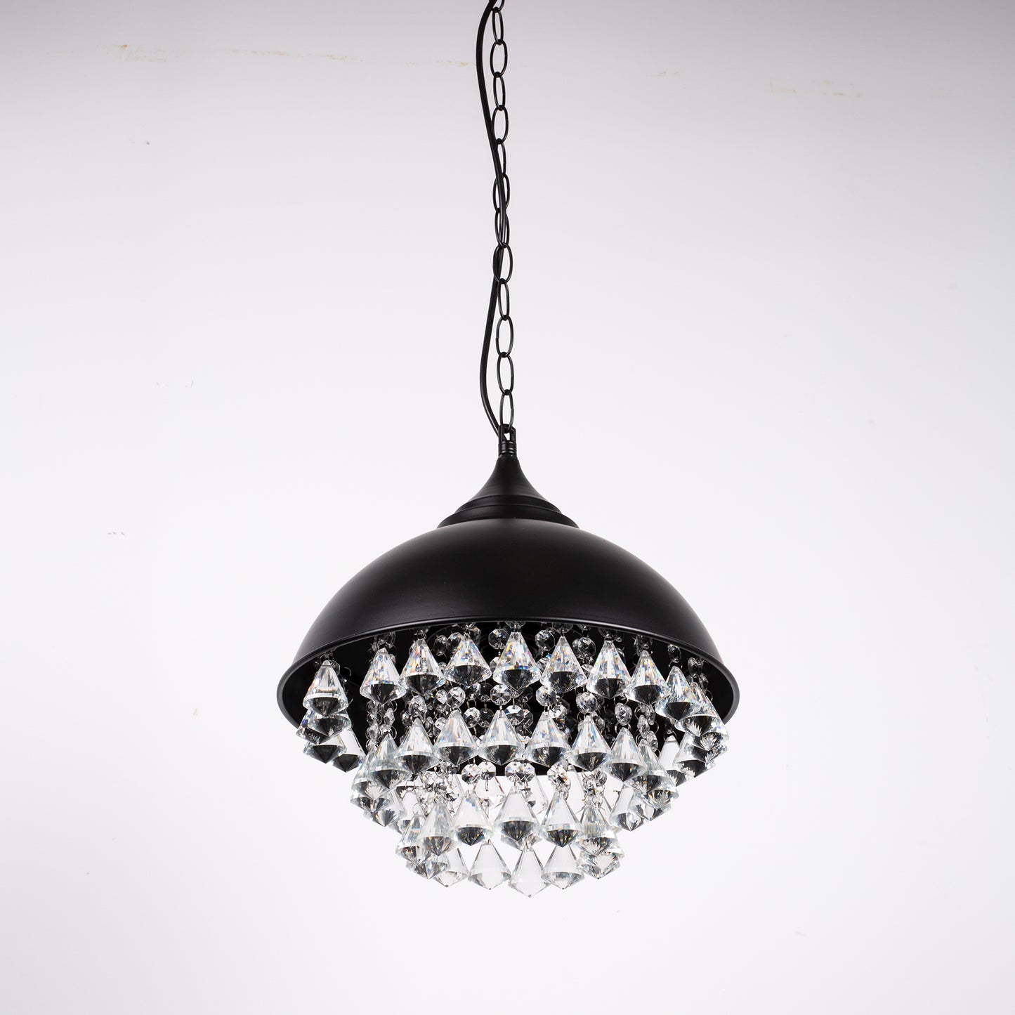 1-Light Crystal Black Metal Dome Industrial Pendant Light Modern Rustic Chandelier for Kitchen Foyer Hallway