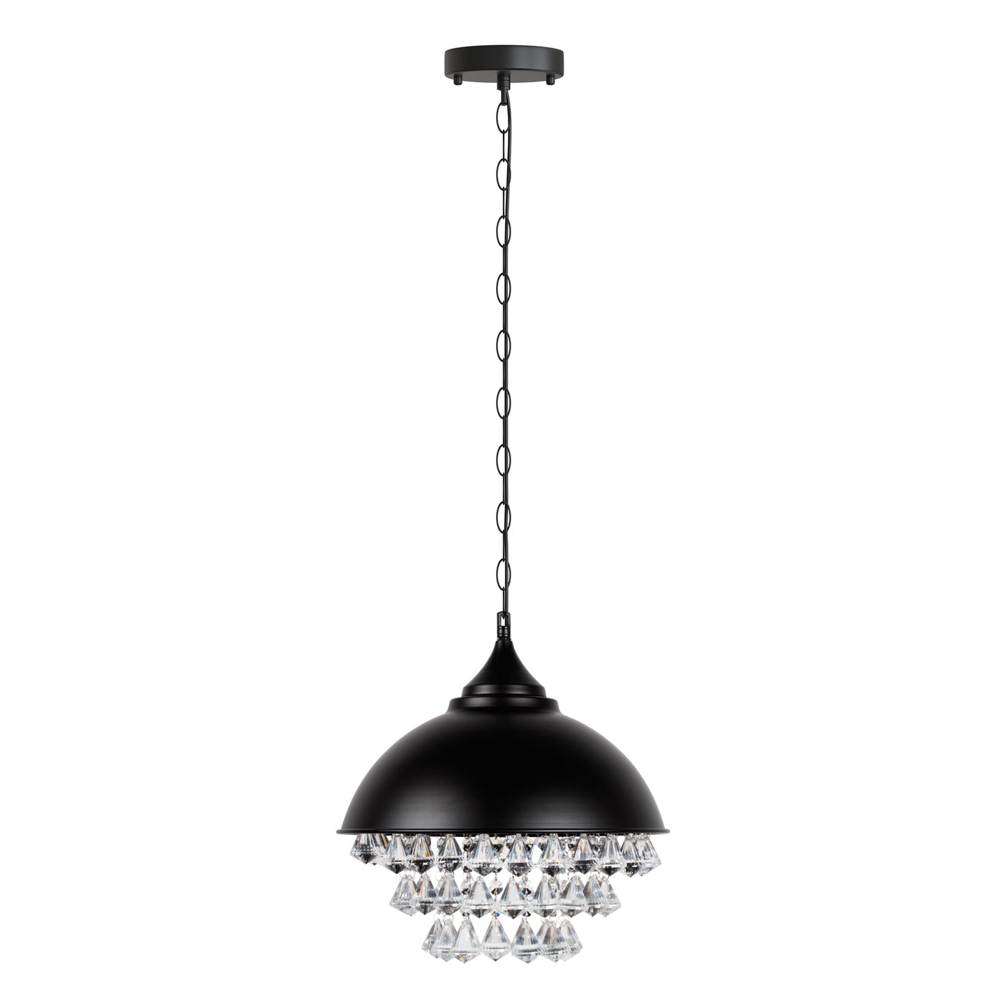 1-Light Crystal Black Metal Dome Industrial Pendant Light Modern Rustic Chandelier for Kitchen Foyer Hallway