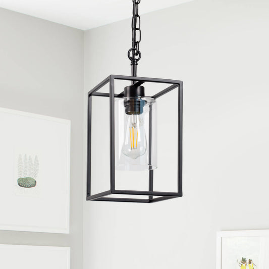 1-Light Black Kitchen Island Pendant Lighting with Glass Shade, Hanging Lighting for Living Room, Restaurant, Hallway