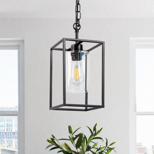 1-Light Black Kitchen Island Pendant Lighting with Glass Shade, Hanging Lighting for Living Room, Restaurant, Hallway