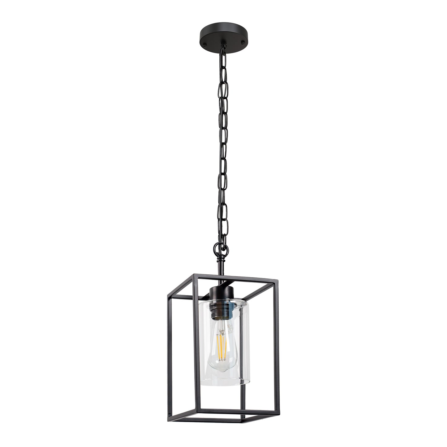 1-Light Black Kitchen Island Pendant Lighting with Glass Shade, Hanging Lighting for Living Room, Restaurant, Hallway