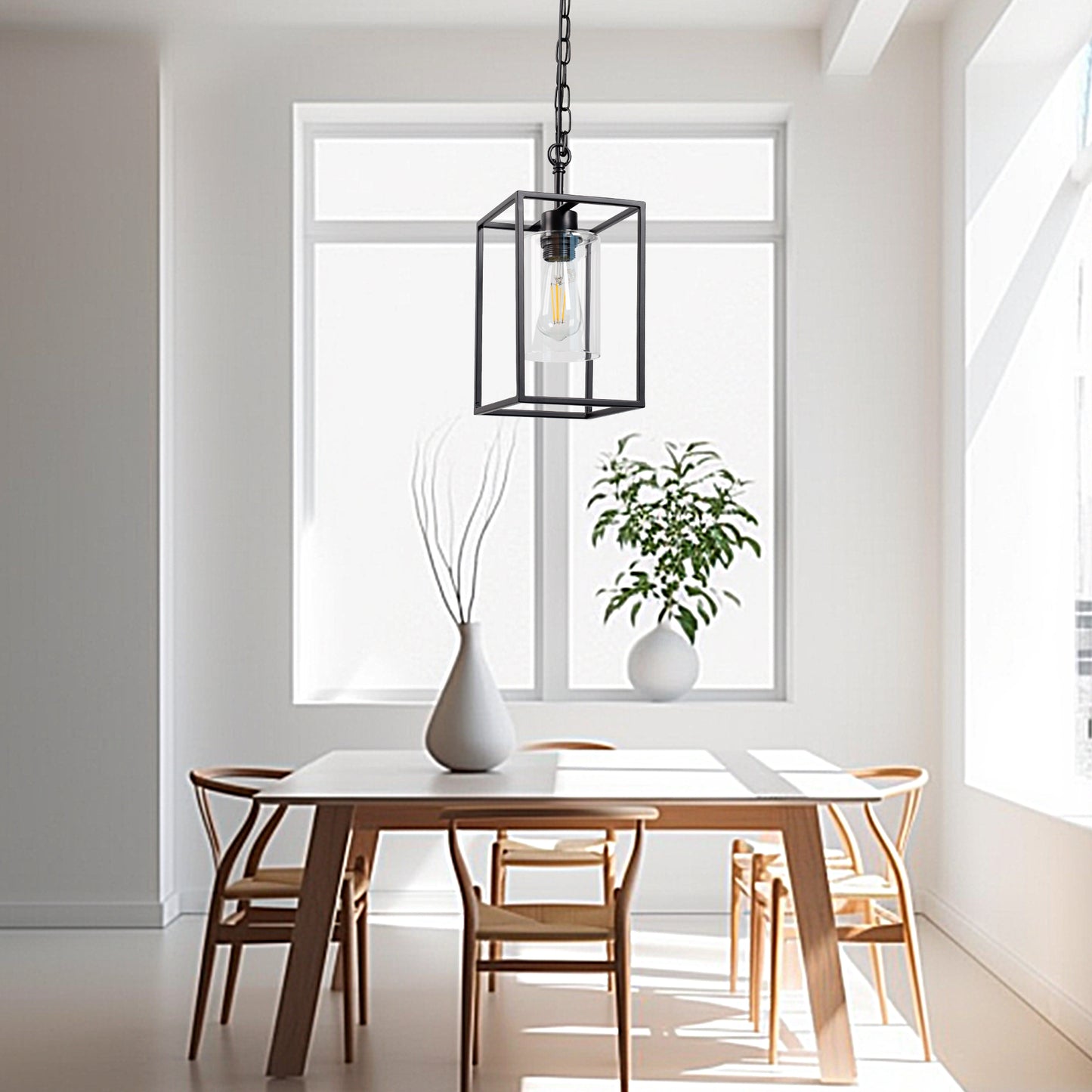 1-Light Black Kitchen Island Pendant Lighting with Glass Shade, Hanging Lighting for Living Room, Restaurant, Hallway