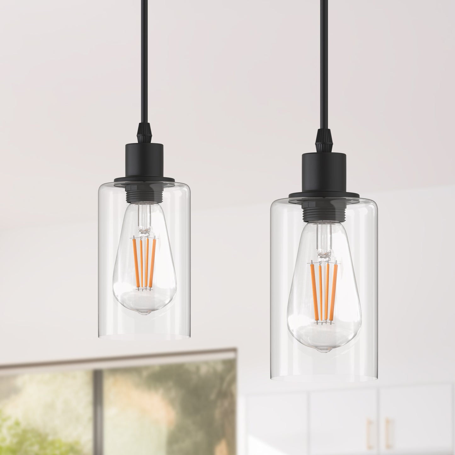 1-Light Modern Matte Black Island Pendant Light Rustic Farmhouse Industrial Hanging Light for Kitchen Dining 2 Pack