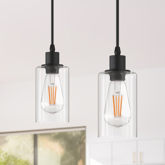 1-Light Modern Matte Black Island Pendant Light Rustic Farmhouse Industrial Hanging Light for Kitchen Dining 2 Pack