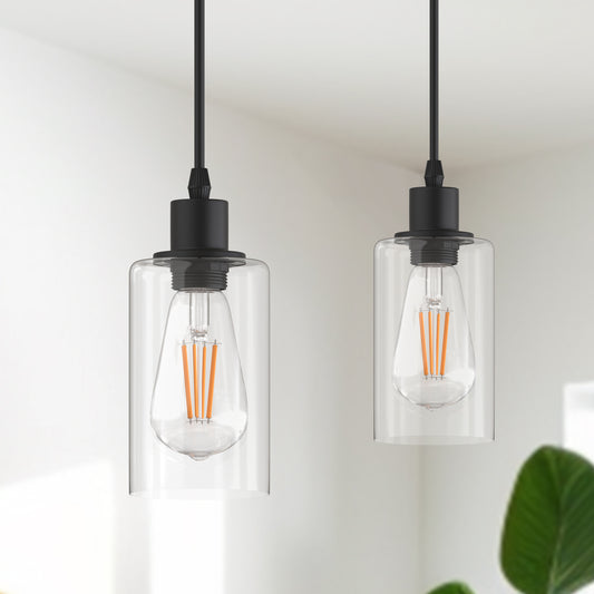 1-Light Modern Matte Black Island Pendant Light Rustic Farmhouse Industrial Hanging Light for Kitchen Dining 2 Pack