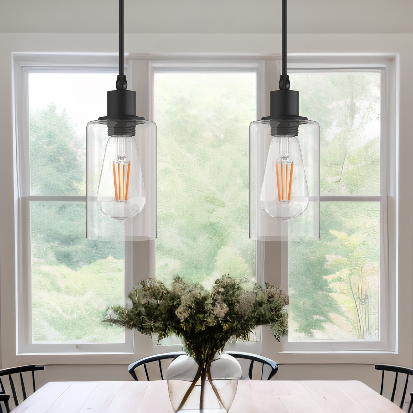 1-Light Modern Matte Black Island Pendant Light Rustic Farmhouse Industrial Hanging Light for Kitchen Dining 2 Pack