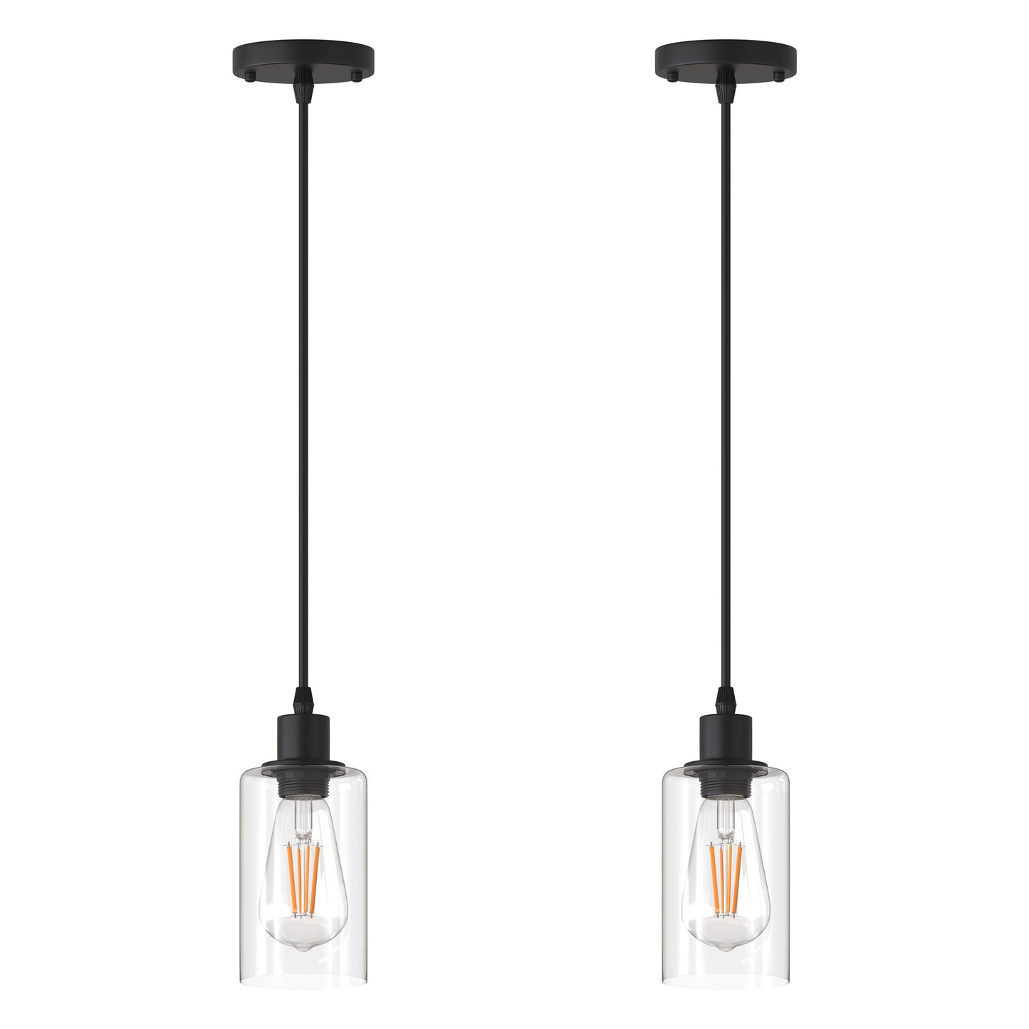 1-Light Modern Matte Black Island Pendant Light Rustic Farmhouse Industrial Hanging Light for Kitchen Dining 2 Pack