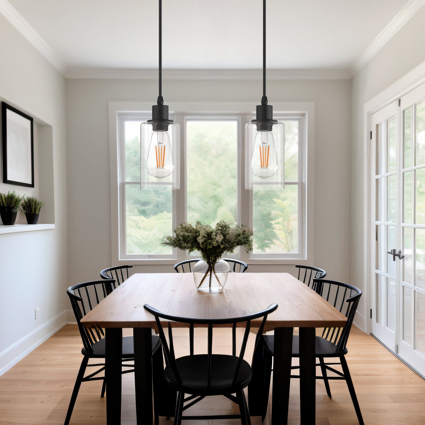 1-Light Modern Matte Black Island Pendant Light Rustic Farmhouse Industrial Hanging Light for Kitchen Dining 2 Pack