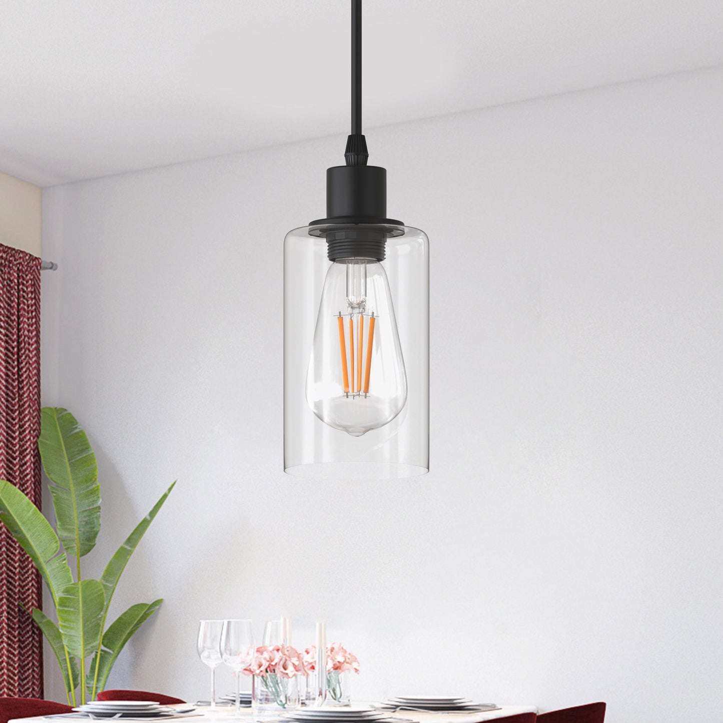 4 in. 1-Light Modern Matte Black Island Pendant Light Rustic Farmhouse Industrial Hanging Light for Kitchen Dining