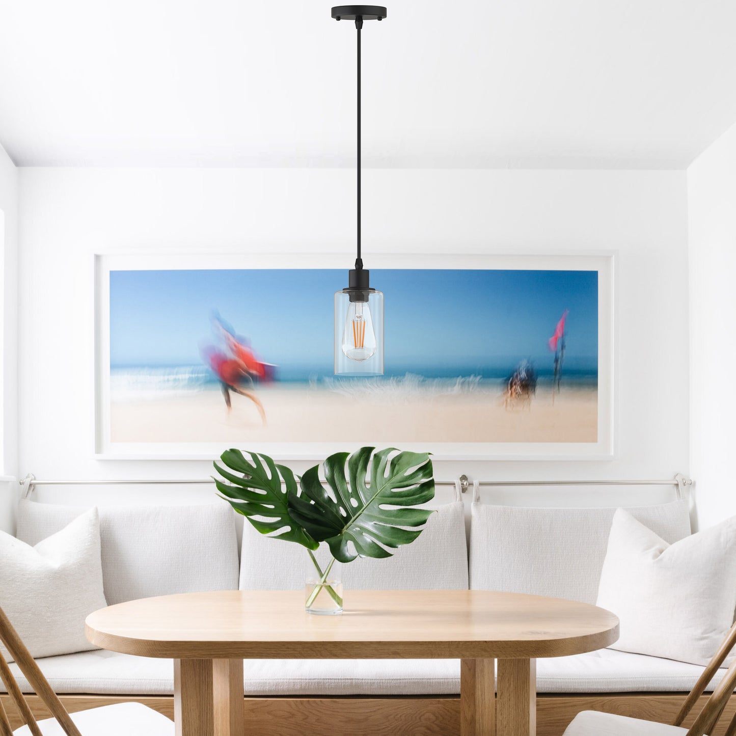 4 in. 1-Light Modern Matte Black Island Pendant Light Rustic Farmhouse Industrial Hanging Light for Kitchen Dining