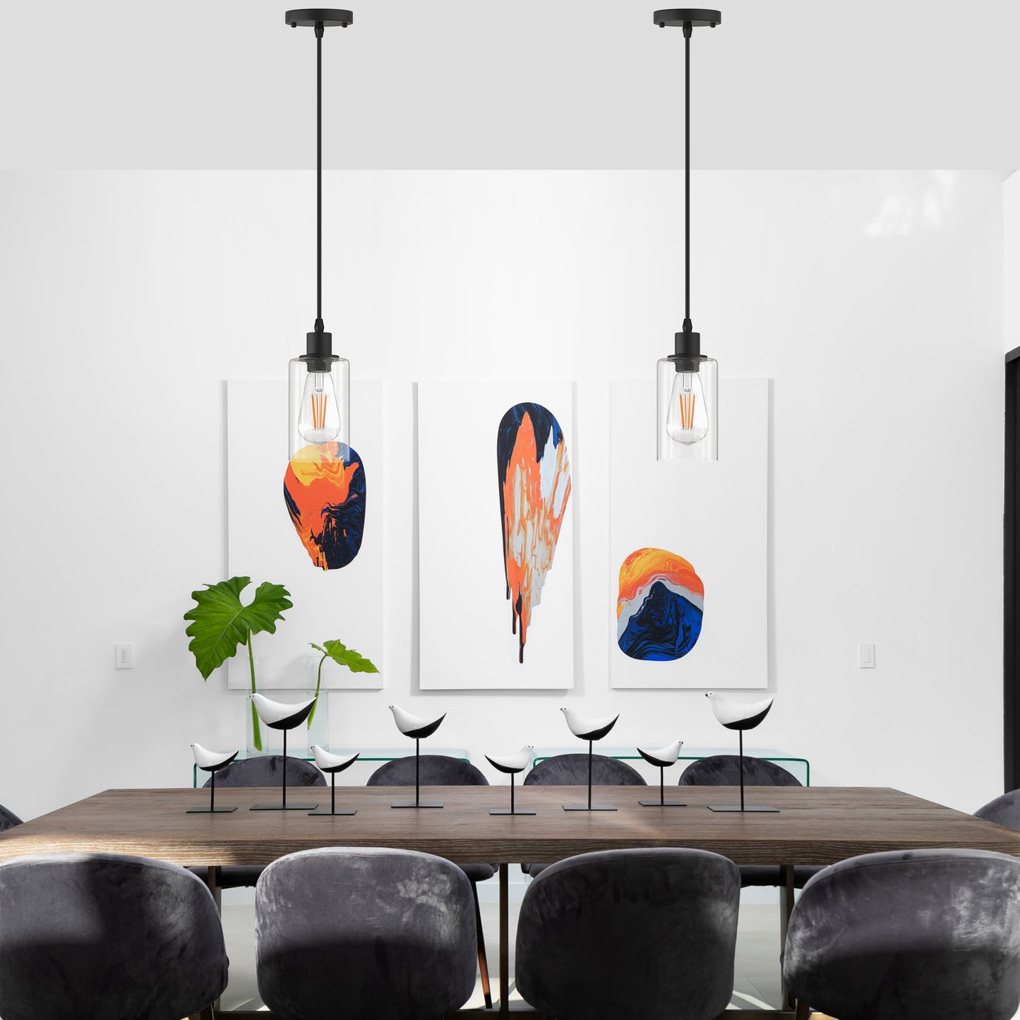 4 in. 1-Light Modern Matte Black Island Pendant Light Rustic Farmhouse Industrial Hanging Light for Kitchen Dining