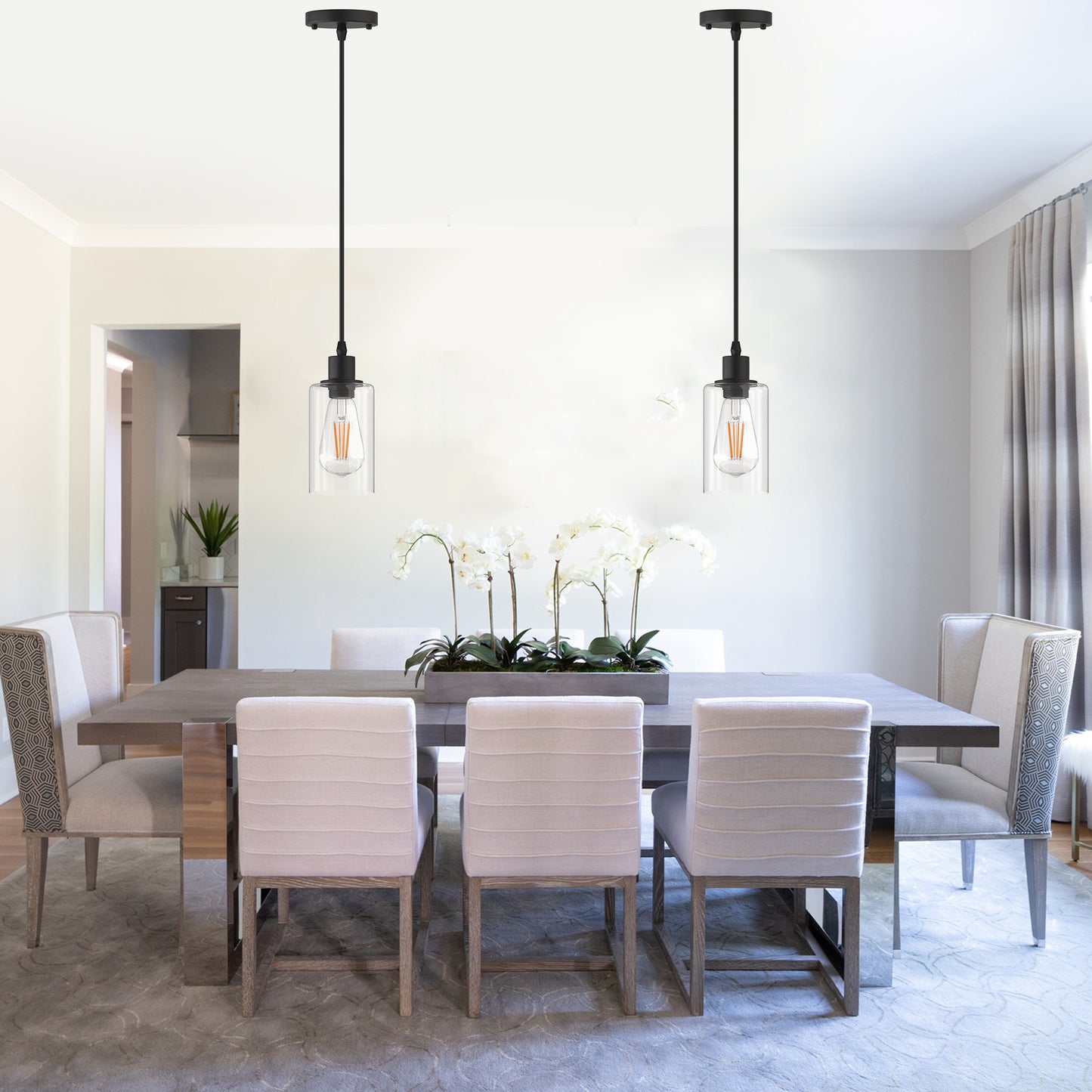 4 in. 1-Light Modern Matte Black Island Pendant Light Rustic Farmhouse Industrial Hanging Light for Kitchen Dining