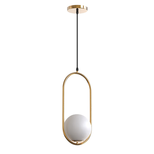 YANSUN 1-Light Modern Copper Pendant Light with White Glass Shade, No Bulb Included