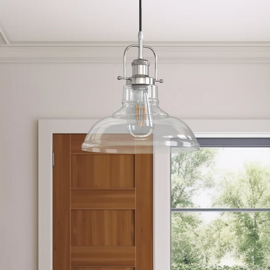 1-Light Brushed Nickel Modern Farmhouse Semi Flush Mount Pendant Light with Clear Glass Shaded