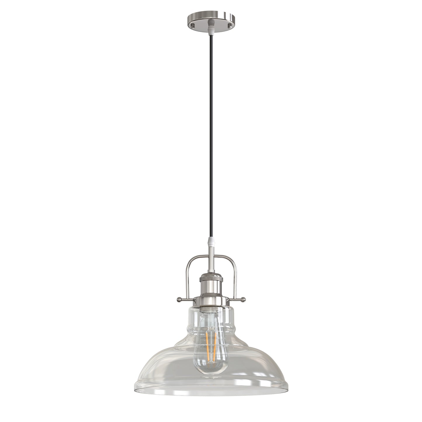 1-Light Brushed Nickel Modern Farmhouse Semi Flush Mount Pendant Light with Clear Glass Shaded