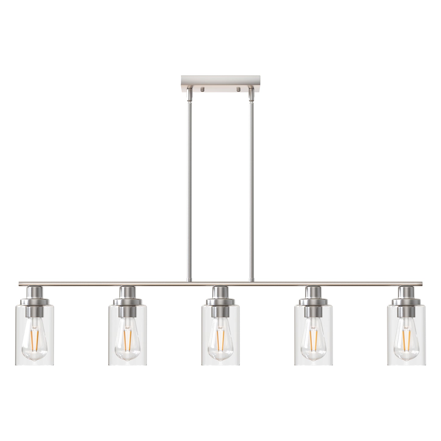 5-Light Brushed Nickel Modern Kitchen Island Pendant Lighting with Clear Glass Shade, Hanging Light for Dining Room