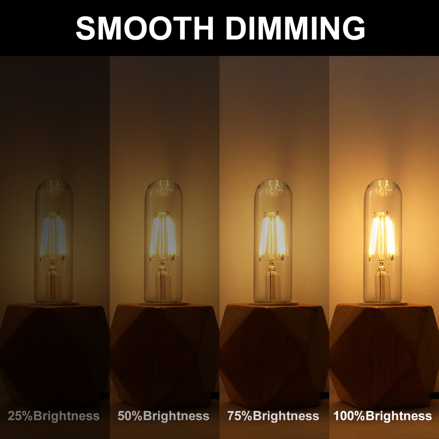 40-Watt Equivalent Edison T25 T30 LED Tubular Bulb, Vintage Filament, Warm White 2700K, Dimmable, E26 Base, 4-Pack