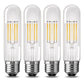 40-Watt Equivalent Edison T25 T30 LED Tubular Bulb, Vintage Filament, Warm White 2700K, Dimmable, E26 Base, 4-Pack