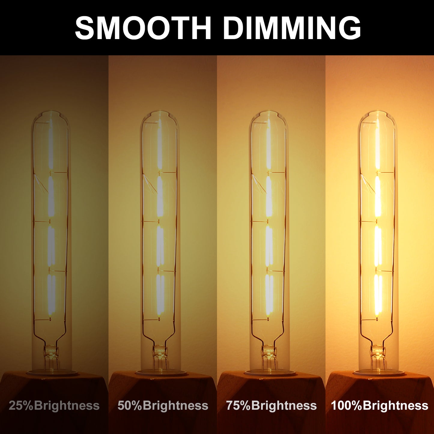 T30 LED Tubular Bulb,Vintage Filament Design, 4W (40W Equivalent), Warm White 2700K, Dimmable, E26 Base, (4-Pack)