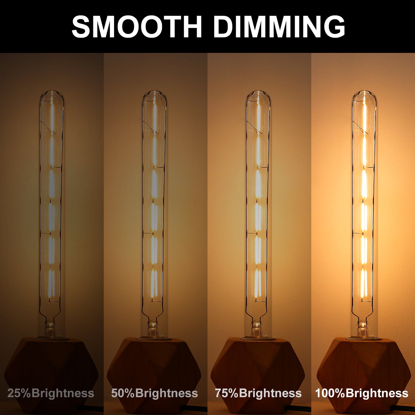 Edison T30 LED Tubular Bulb,Vintage Filament Design, 6W (60W Equivalent), Warm White 2700K, Dimmable, E26 Base, 2 Pack