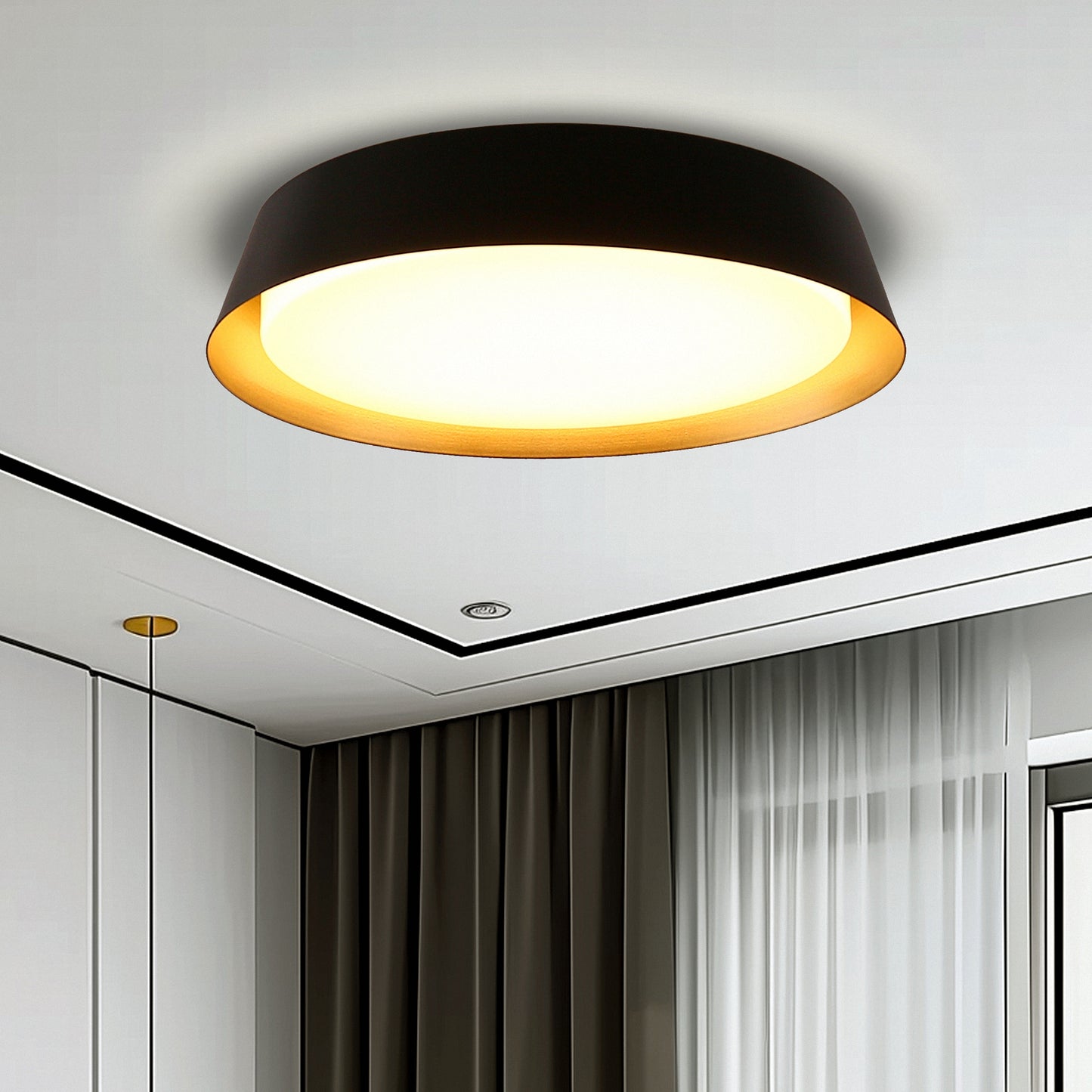 12in. Black and Gold Flush Mount Ceiling Light, 21W 1250LM LED Ceiling Light Fixture 5CCT Dimmable for Bedroom Hallway
