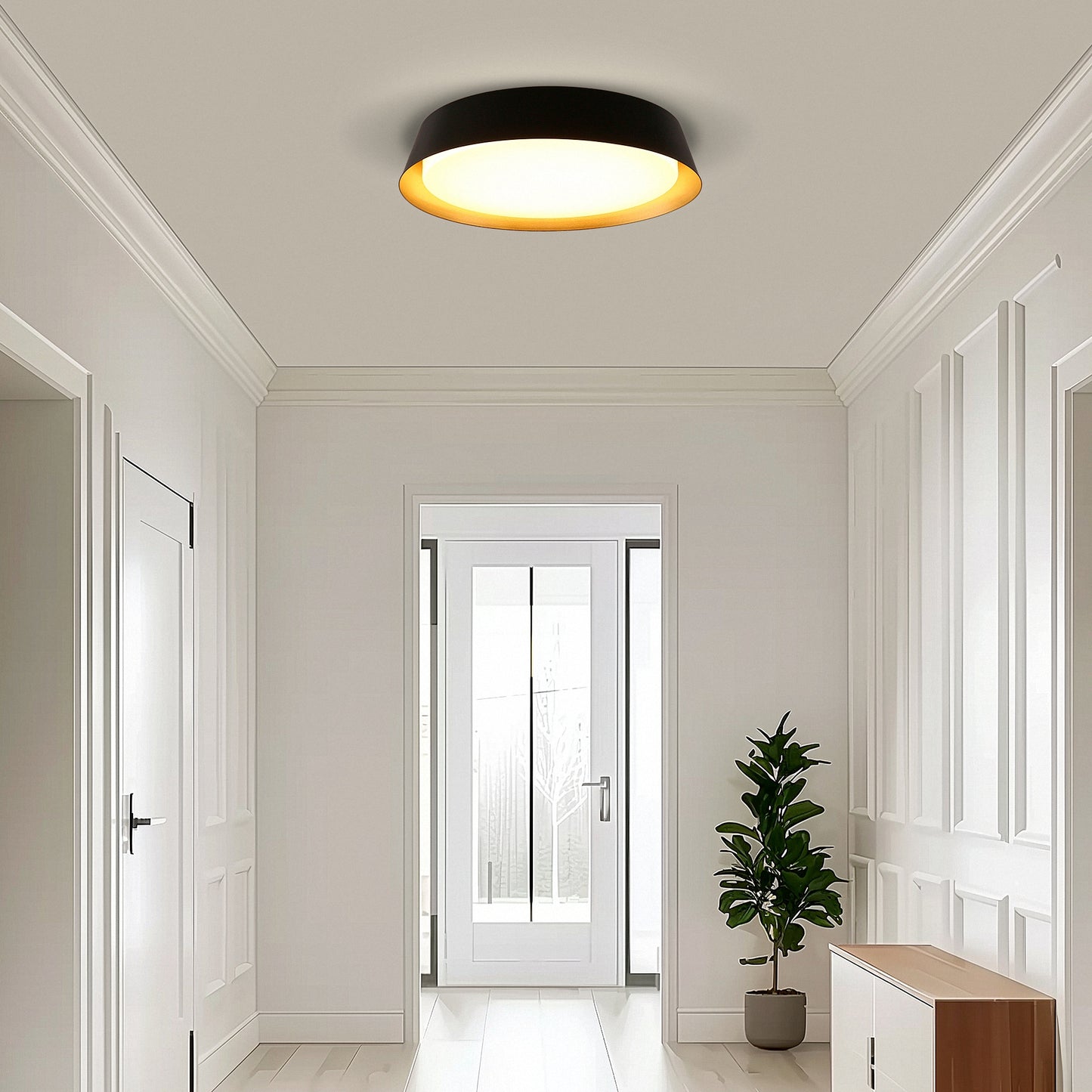 12in. Black and Gold Flush Mount Ceiling Light, 21W 1250LM LED Ceiling Light Fixture 5CCT Dimmable for Bedroom Hallway
