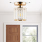 5 in.1-Light Gold Crystal Cylinder Semi Flush Mount Ceiling Light for Foyer Closet Entryway Kitchen Bedroom Dining Room
