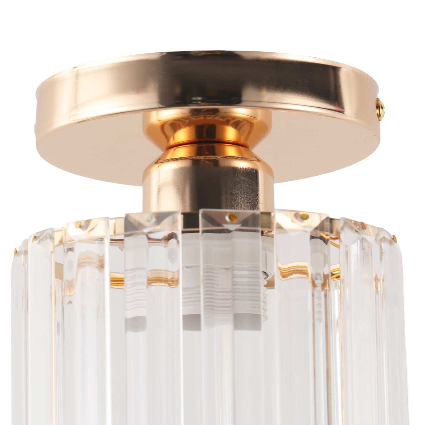 5 in.1-Light Gold Crystal Cylinder Semi Flush Mount Ceiling Light for Foyer Closet Entryway Kitchen Bedroom Dining Room