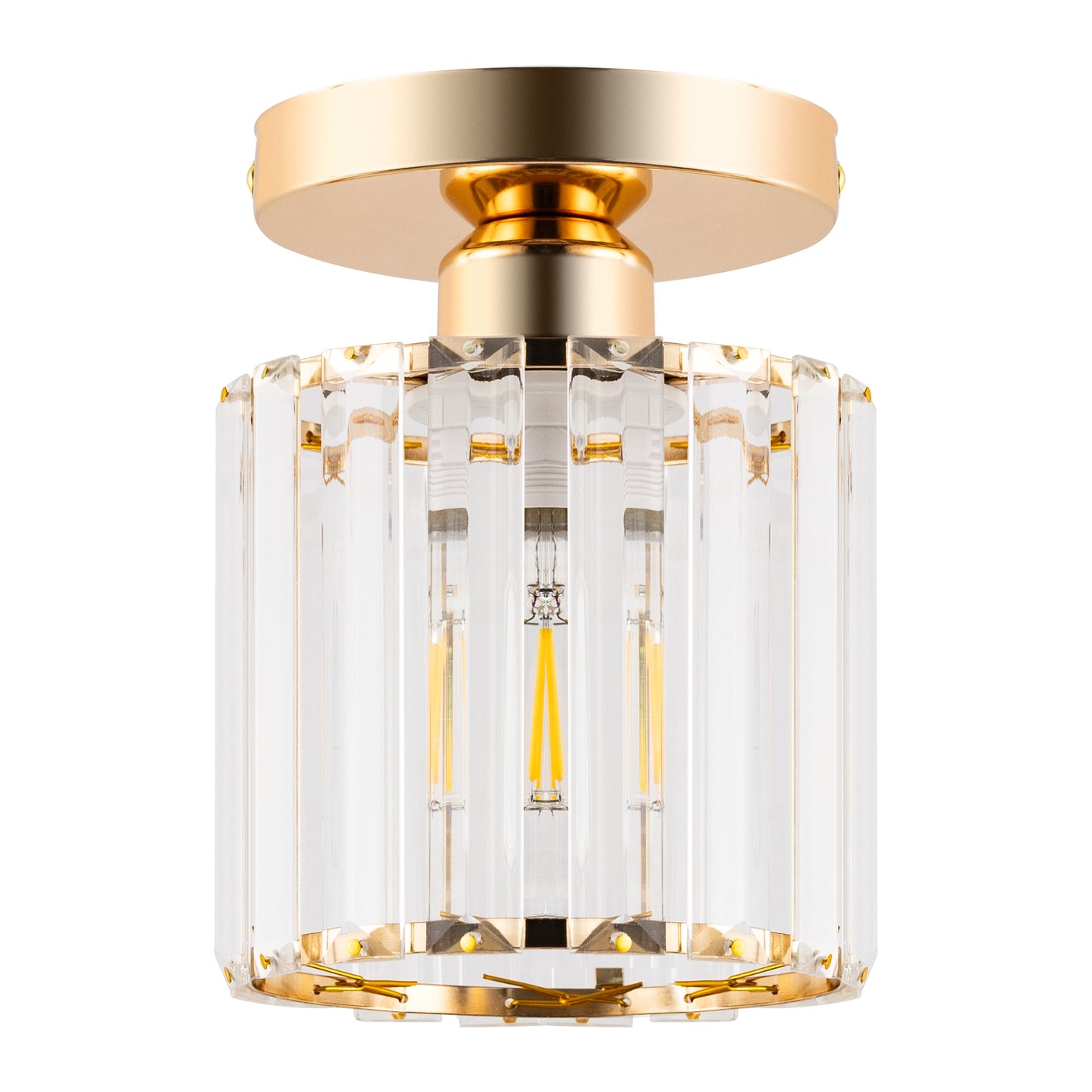 5 in.1-Light Gold Crystal Cylinder Semi Flush Mount Ceiling Light for Foyer Closet Entryway Kitchen Bedroom Dining Room