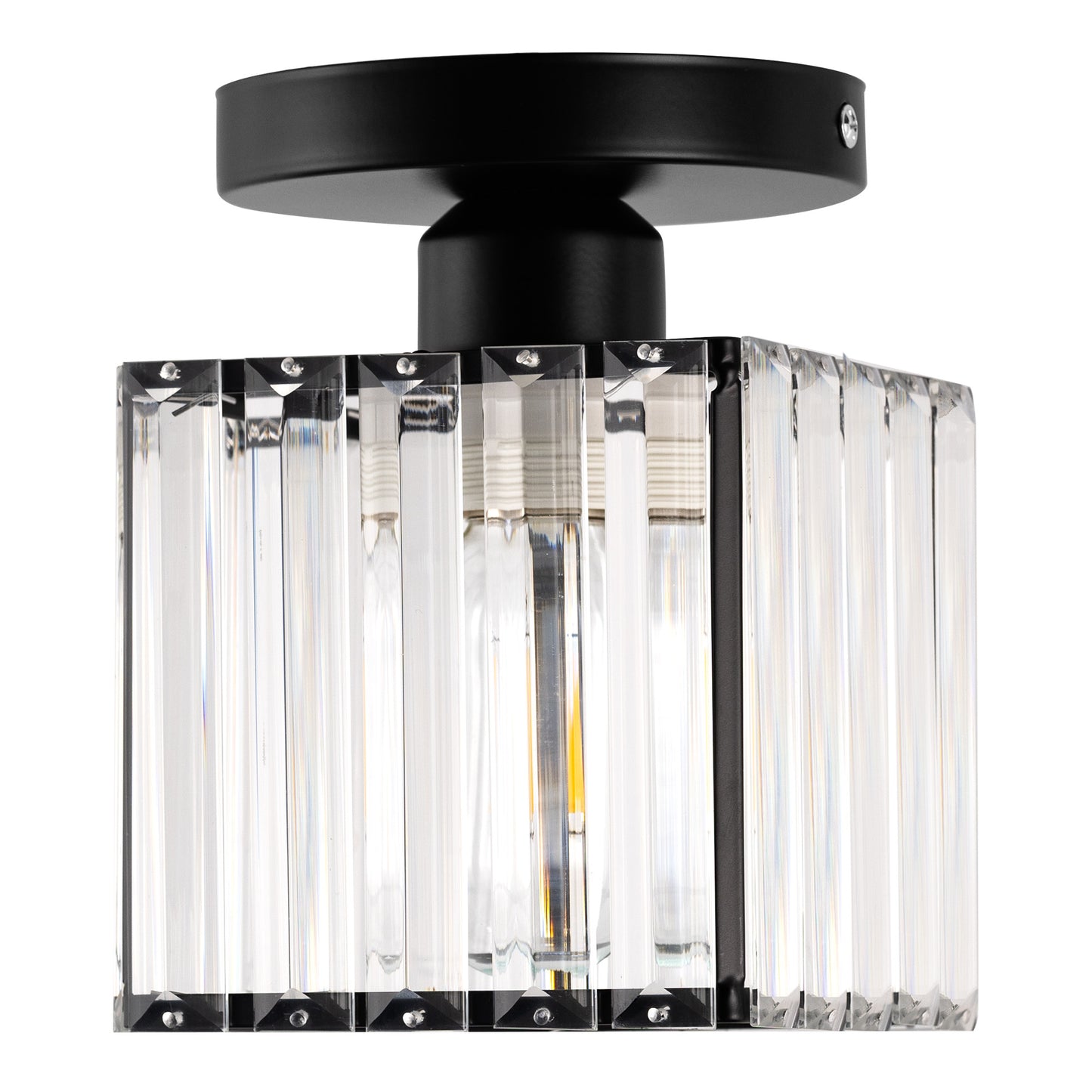 5.5 in.1-Light Black Square Crystal Semi Flush Mount Ceiling Light for Foyer Closet Entryway Kitchen Bedroom Dining Room