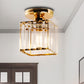 5.5 in. 1-Light Gold Square Crystal Semi Flush Mount Ceiling Light for Foyer Closet Entryway Kitchen Bedroom Dining Room