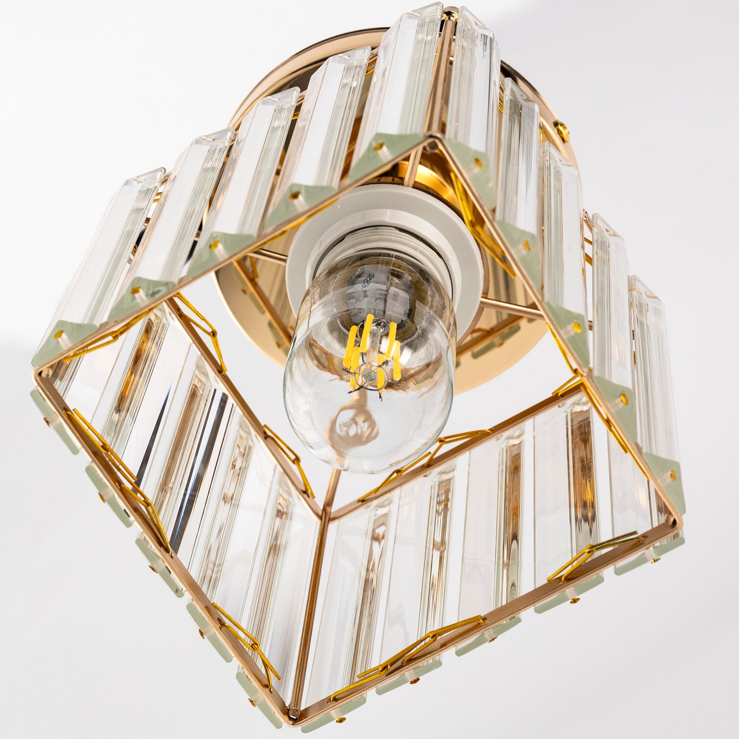 5.5 in. 1-Light Gold Square Crystal Semi Flush Mount Ceiling Light for Foyer Closet Entryway Kitchen Bedroom Dining Room