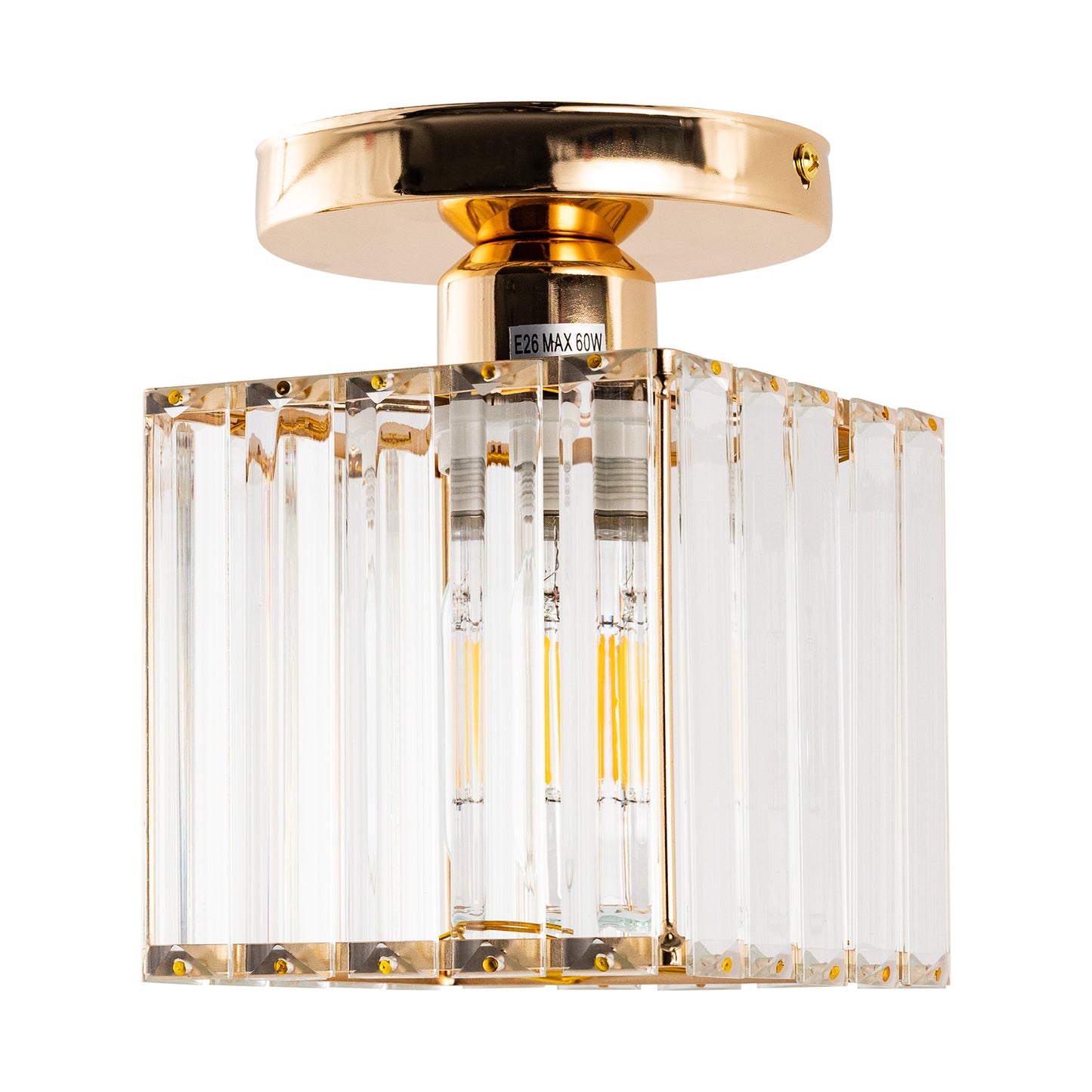 5.5 in. 1-Light Gold Square Crystal Semi Flush Mount Ceiling Light for Foyer Closet Entryway Kitchen Bedroom Dining Room